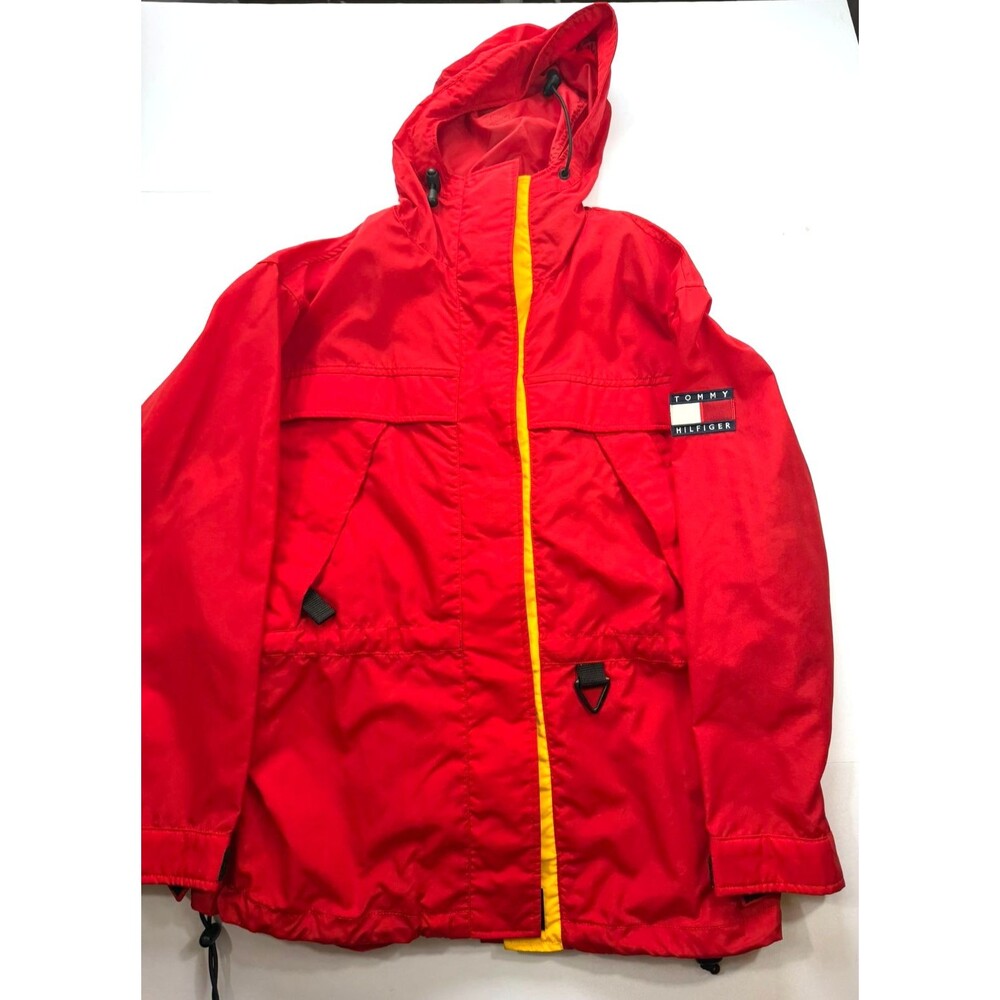 Vintage 90s Tommy Hilfiger Sailing Gear Jacket Red Yellow Hooded Windbreaker S